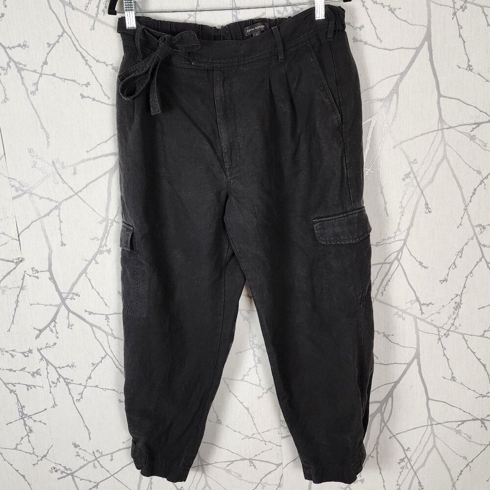 Banana Republic Black Tencel Linen Tie Waist Tapered Cargo Pants